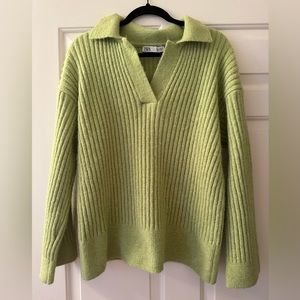 Collared V-Neck Rib Sweater